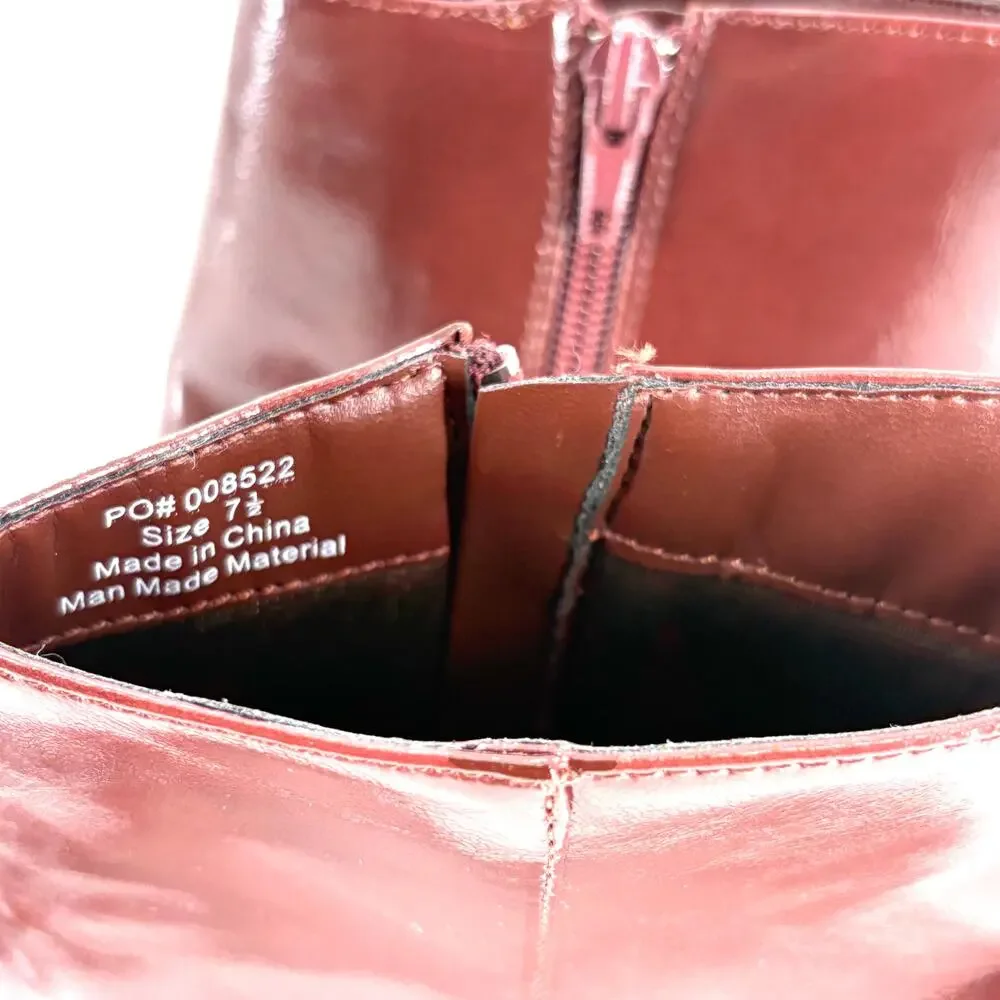 Journee Collection Adria Booties 7.5 Red Brown Boot NWOT Vegan Leather Square